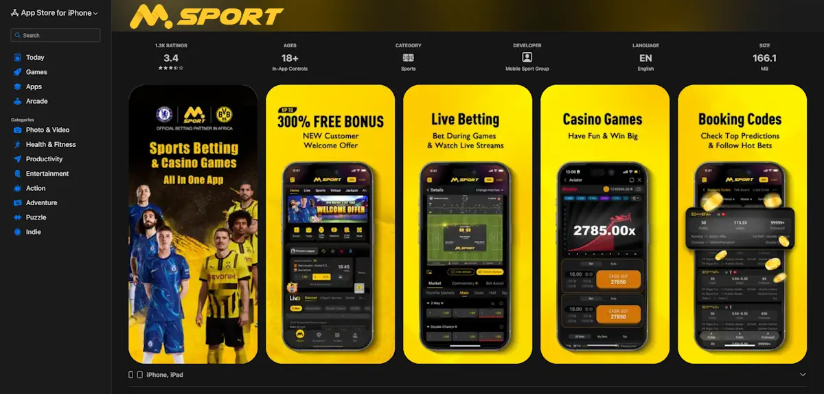 Msport Mobile App User interface Screenshot